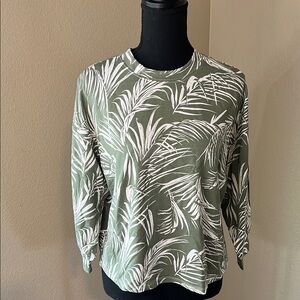 Green and White Leaf Print Women's Top